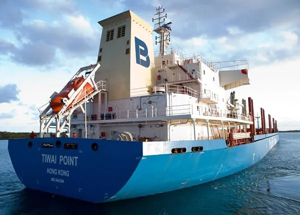 Stern of a bulk carrier at sea