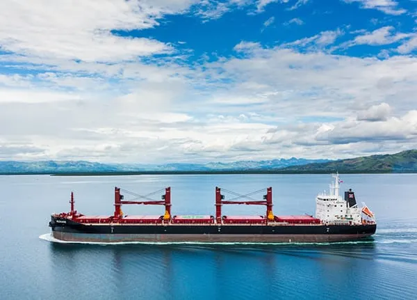 Bulk carrier sailing along the coast